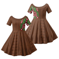 Tonga Language Week Family Matching Puletasi and Hawaiian Shirt Heilala Floral Brown LT05 Daughter's Dress Brown - Polynesian Pride