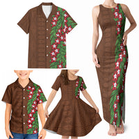 Tonga Language Week Family Matching Tank Maxi Dress and Hawaiian Shirt Heilala Floral Brown