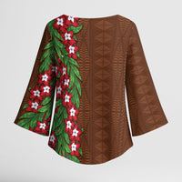 Tonga Language Week Kimono Sleeve Blouse Heilala Floral Brown