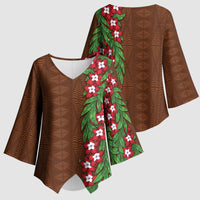 Tonga Language Week Kimono Sleeve Blouse Heilala Floral Brown