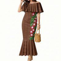 Tonga Language Week Mermaid Dress Heilala Floral Brown LT05 Women Brown - Polynesian Pride