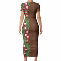 Tonga Language Week Short Sleeve Bodycon Dress Heilala Floral Brown LT05 - Polynesian Pride