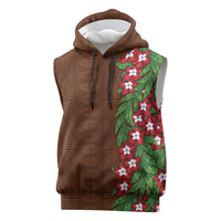Tonga Language Week Sleeveless Hoodie Heilala Floral Brown