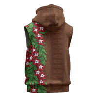 Tonga Language Week Sleeveless Zip Hoodie Heilala Floral Brown