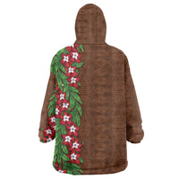 Tonga Language Week Wearable Blanket Hoodie Heilala Floral Brown