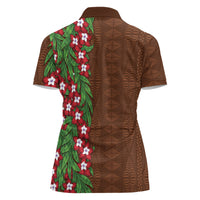 Tonga Language Week Women Polo Shirt Heilala Floral Brown