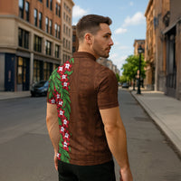 Tonga Language Week Zipper Polo Shirt Heilala Floral Brown LT05 - Polynesian Pride