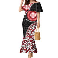 New Zealand Red Maori Koru Simple Style Family Matching Mermaid Dress and Hawaiian Shirt LT05 Mom's Dress Red - Polynesian Pride