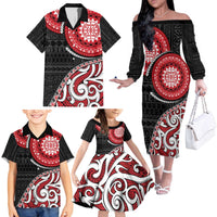 New Zealand Red Maori Koru Simple Style Family Matching Off The Shoulder Long Sleeve Dress and Hawaiian Shirt LT05 - Polynesian Pride