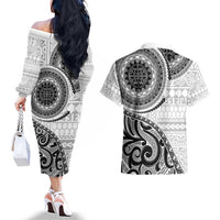 New Zealand White Maori Koru Simple Style Couples Matching Off The Shoulder Long Sleeve Dress and Hawaiian Shirt LT05 - Polynesian Pride