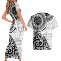 New Zealand White Maori Koru Simple Style Couples Matching Short Sleeve Bodycon Dress and Hawaiian Shirt LT05 - Polynesian Pride