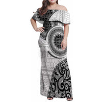 New Zealand White Maori Koru Simple Style Family Matching Off Shoulder Maxi Dress and Hawaiian Shirt LT05 Mom's Dress White - Polynesian Pride