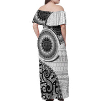 New Zealand White Maori Koru Simple Style Family Matching Off Shoulder Maxi Dress and Hawaiian Shirt LT05 - Polynesian Pride