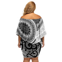 New Zealand White Maori Koru Simple Style Family Matching Off Shoulder Short Dress and Hawaiian Shirt LT05 - Polynesian Pride