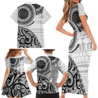 New Zealand White Maori Koru Simple Style Family Matching Short Sleeve Bodycon Dress and Hawaiian Shirt LT05 - Polynesian Pride