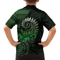 New Zealand Maori Koru Fern Family Matching Off The Shoulder Long Sleeve Dress and Hawaiian Shirt Spiral Polynesian Style Green LT05 - Polynesian Pride