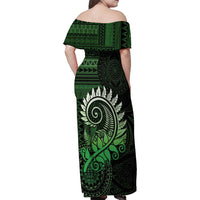 New Zealand Maori Koru Fern Family Matching Off Shoulder Maxi Dress and Hawaiian Shirt Spiral Polynesian Style Green LT05 - Polynesian Pride