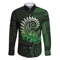 New Zealand Maori Koru Fern Family Matching Short Sleeve Bodycon Dress and Hawaiian Shirt Spiral Polynesian Style Green LT05 Dad's Shirt - Long Sleeve Green - Polynesian Pride