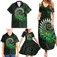 New Zealand Maori Koru Fern Family Matching Summer Maxi Dress and Hawaiian Shirt Spiral Polynesian Style Green LT05 - Polynesian Pride