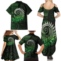 New Zealand Maori Koru Fern Family Matching Summer Maxi Dress and Hawaiian Shirt Spiral Polynesian Style Green LT05 - Polynesian Pride