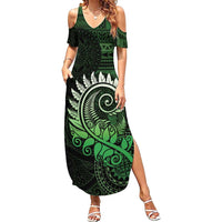 New Zealand Maori Koru Fern Family Matching Summer Maxi Dress and Hawaiian Shirt Spiral Polynesian Style Green LT05 Mom's Dress Green - Polynesian Pride