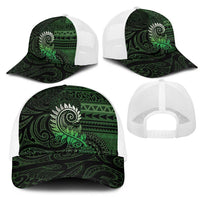 New Zealand Maori Koru Fern Mesh Trucker Cap Spiral Polynesian Style Green - Polynesian Pride