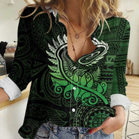 New Zealand Maori Koru Fern Women Casual Shirt Spiral Polynesian Style Green LT05 Female Green - Polynesian Pride