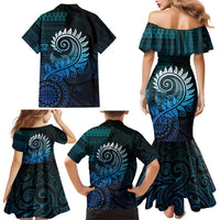 New Zealand Maori Koru Fern Family Matching Mermaid Dress and Hawaiian Shirt Spiral Polynesian Style Aqua Gradient LT05 - Polynesian Pride