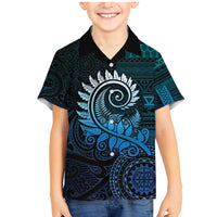New Zealand Maori Koru Fern Family Matching Mermaid Dress and Hawaiian Shirt Spiral Polynesian Style Aqua Gradient LT05 Son's Shirt Aqua - Polynesian Pride