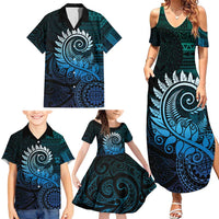 New Zealand Maori Koru Fern Family Matching Summer Maxi Dress and Hawaiian Shirt Spiral Polynesian Style Aqua Gradient LT05 - Polynesian Pride