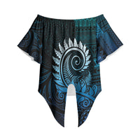New Zealand Maori Koru Fern Off Shoulder Wrap Waist Top Spiral Polynesian Style Aqua Gradient LT05 Aqua - Polynesian Pride