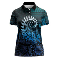 New Zealand Maori Koru Fern Women Polo Shirt Spiral Polynesian Style Aqua Gradient