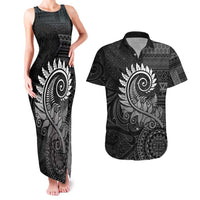 New Zealand Maori Koru Fern Couples Matching Tank Maxi Dress and Hawaiian Shirt Spiral Polynesian Style Gray LT05 Gray - Polynesian Pride