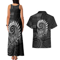 New Zealand Maori Koru Fern Couples Matching Tank Maxi Dress and Hawaiian Shirt Spiral Polynesian Style Gray LT05 - Polynesian Pride