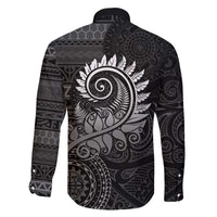 New Zealand Maori Koru Fern Family Matching Off The Shoulder Long Sleeve Dress and Hawaiian Shirt Spiral Polynesian Style Gray LT05 - Polynesian Pride