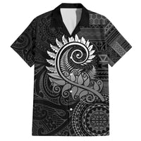 New Zealand Maori Koru Fern Family Matching Off Shoulder Short Dress and Hawaiian Shirt Spiral Polynesian Style Gray LT05 Dad's Shirt - Short Sleeve Gray - Polynesian Pride