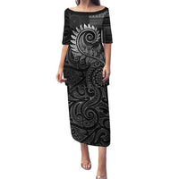 New Zealand Maori Koru Fern Family Matching Puletasi and Hawaiian Shirt Spiral Polynesian Style Gray LT05 Mom's Dress Gray - Polynesian Pride