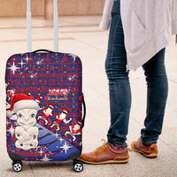 New Zealand Christmas Luggage Cover Haka Fern Santa Tiki Meri Kirihimete LT05 Blue - Polynesian Pride