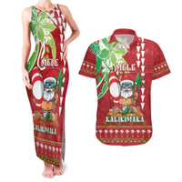 Personalised Hawaii Christmas Couples Matching Tank Maxi Dress and Hawaiian Shirt Funny Santa Claus Surf Mele Kalikimaka LT05 Red - Polynesian Pride