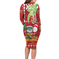 Personalised Hawaii Christmas Family Matching Long Sleeve Bodycon Dress and Hawaiian Shirt Funny Santa Claus Surf Mele Kalikimaka LT05 - Polynesian Pride