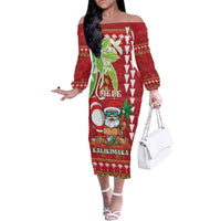 Personalised Hawaii Christmas Family Matching Off The Shoulder Long Sleeve Dress and Hawaiian Shirt Funny Santa Claus Surf Mele Kalikimaka LT05 Mom's Dress Red - Polynesian Pride