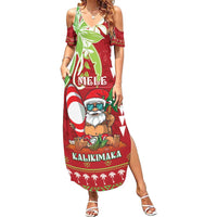 Personalised Hawaii Christmas Family Matching Summer Maxi Dress and Hawaiian Shirt Funny Santa Claus Surf Mele Kalikimaka LT05 Mom's Dress Red - Polynesian Pride