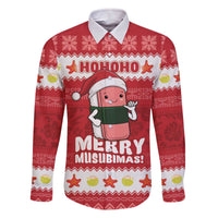 Hawaii Funny Christmas Family Matching Off The Shoulder Long Sleeve Dress and Hawaiian Shirt Spam Musubi Santa LT05 Dad's Shirt - Long Sleeve Red - Polynesian Pride