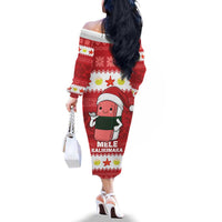 Hawaii Funny Christmas Family Matching Off The Shoulder Long Sleeve Dress and Hawaiian Shirt Spam Musubi Santa LT05 - Polynesian Pride
