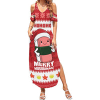 Hawaii Funny Christmas Family Matching Summer Maxi Dress and Hawaiian Shirt Spam Musubi Santa LT05 Mom's Dress Red - Polynesian Pride