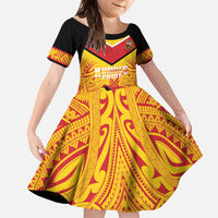 Papua New Guinea Rugby Custom Family Matching Long Sleeve Bodycon Dress and Hawaiian Shirt Kumul Pride Go Champions LT05 Daughter's Dress Yellow - Polynesian Pride