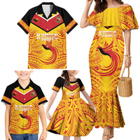 Papua New Guinea Rugby Custom Family Matching Mermaid Dress and Hawaiian Shirt Kumul Pride Go Champions LT05 - Polynesian Pride