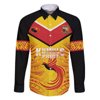 Papua New Guinea Rugby Custom Family Matching Off The Shoulder Long Sleeve Dress and Hawaiian Shirt Kumul Pride Go Champions LT05 Dad's Shirt - Long Sleeve Yellow - Polynesian Pride