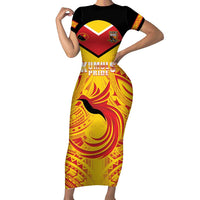 Papua New Guinea Rugby Custom Family Matching Short Sleeve Bodycon Dress and Hawaiian Shirt Kumul Pride Go Champions LT05 Mom's Dress Yellow - Polynesian Pride