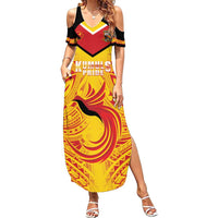 Papua New Guinea Rugby Custom Family Matching Summer Maxi Dress and Hawaiian Shirt Kumul Pride Go Champions LT05 Mom's Dress Yellow - Polynesian Pride